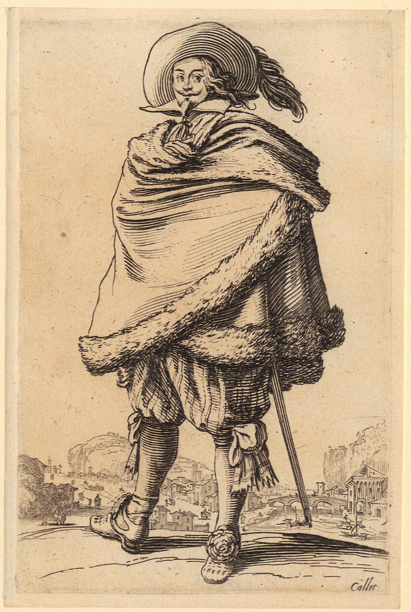 Adelsmann med pelskantet kappe, plate 10 fra serien «Adelen» av Jacques Callot