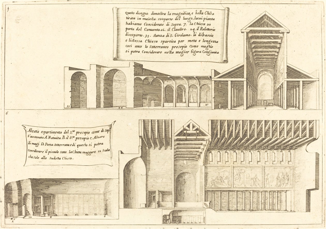 Høyde av kirker inkludert den hellige krybbe, 1619. av Jacques Callot