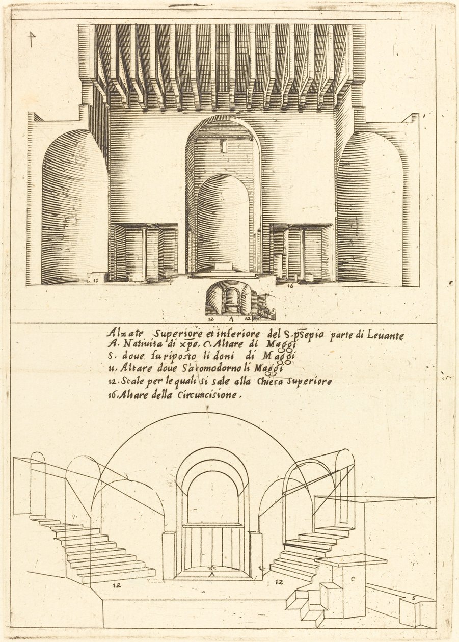 Forhøyning av Den hellige krybbes kirke av Jacques Callot
