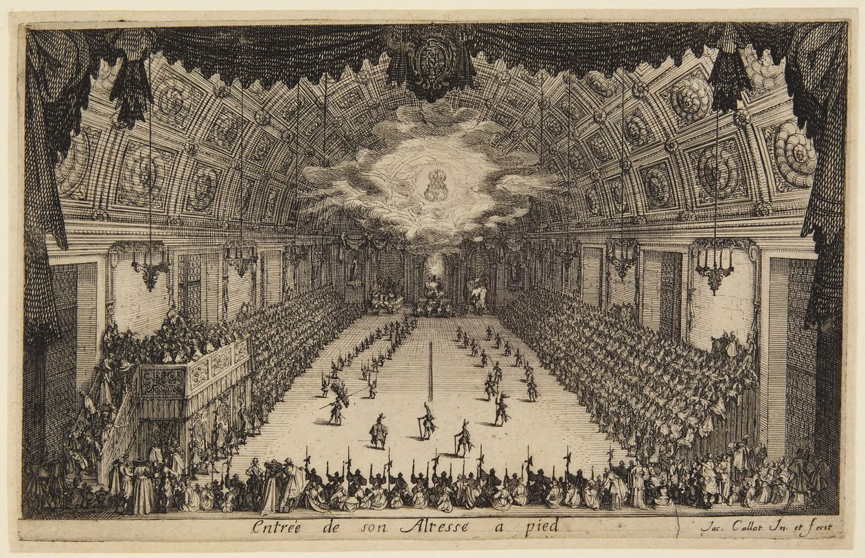 Inngang til fots, fra serien «Kampen ved barrieren» av Jacques Callot