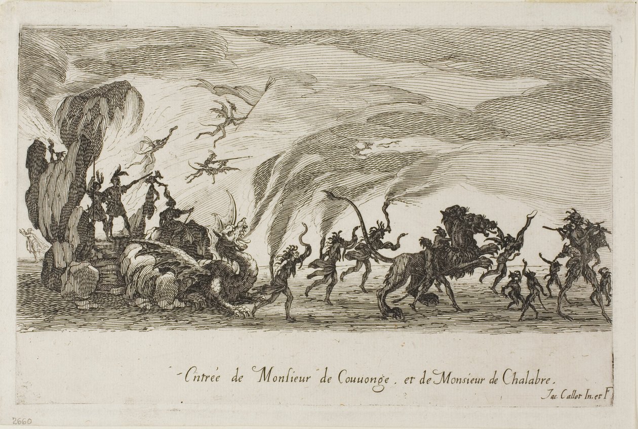 Inntreden av M. de Couvonage og M. de Chalabre, fra The Combat at the Barrier av Jacques Callot
