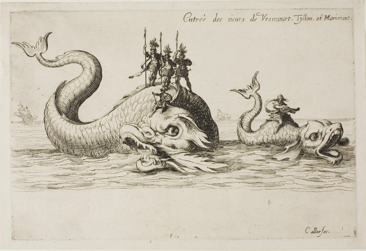 Innføring av Mm. de Vroncourt, Tyllon og Marimont, fra The Combat at the Barrier av Jacques Callot