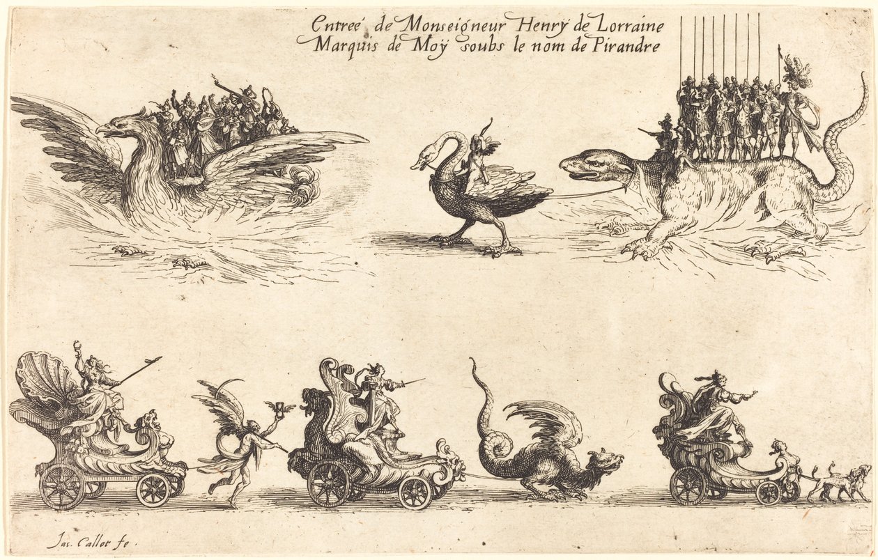 Inntreden av Monseigneur Henry de Lorraine, Marquis de Moy, under navnet Pirandre av Jacques Callot
