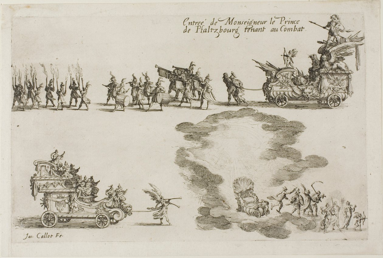 Inntreden av monseigneur prinsen av Phalsbourg, forsvarer i kampen, fra kampen ved barrieren av Jacques Callot
