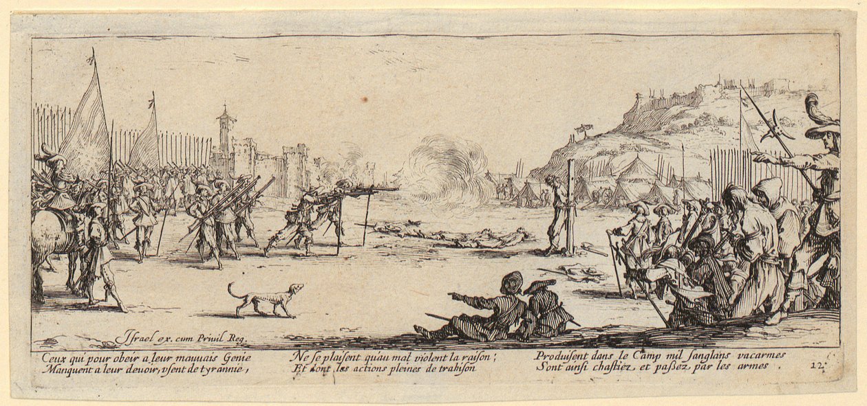Henrettelse, side 12 i serien «Krigens grusomheter» av Jacques Callot