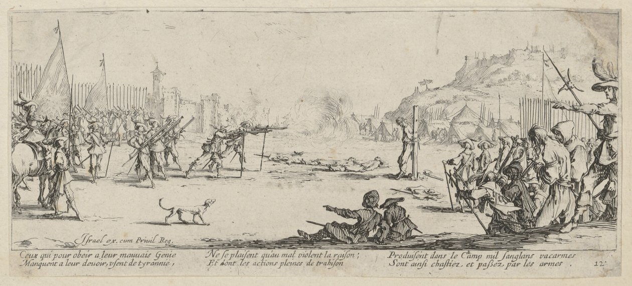 Henrettelse ved skyting, blad 12 fra serien «Krigens redsler» av Jacques Callot