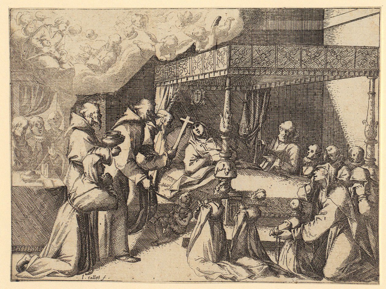 Erkehertuginne Margrete ved den pavelige audiensen, blad 5 i serien «Rekviem for Spanias dronning» av Jacques Callot