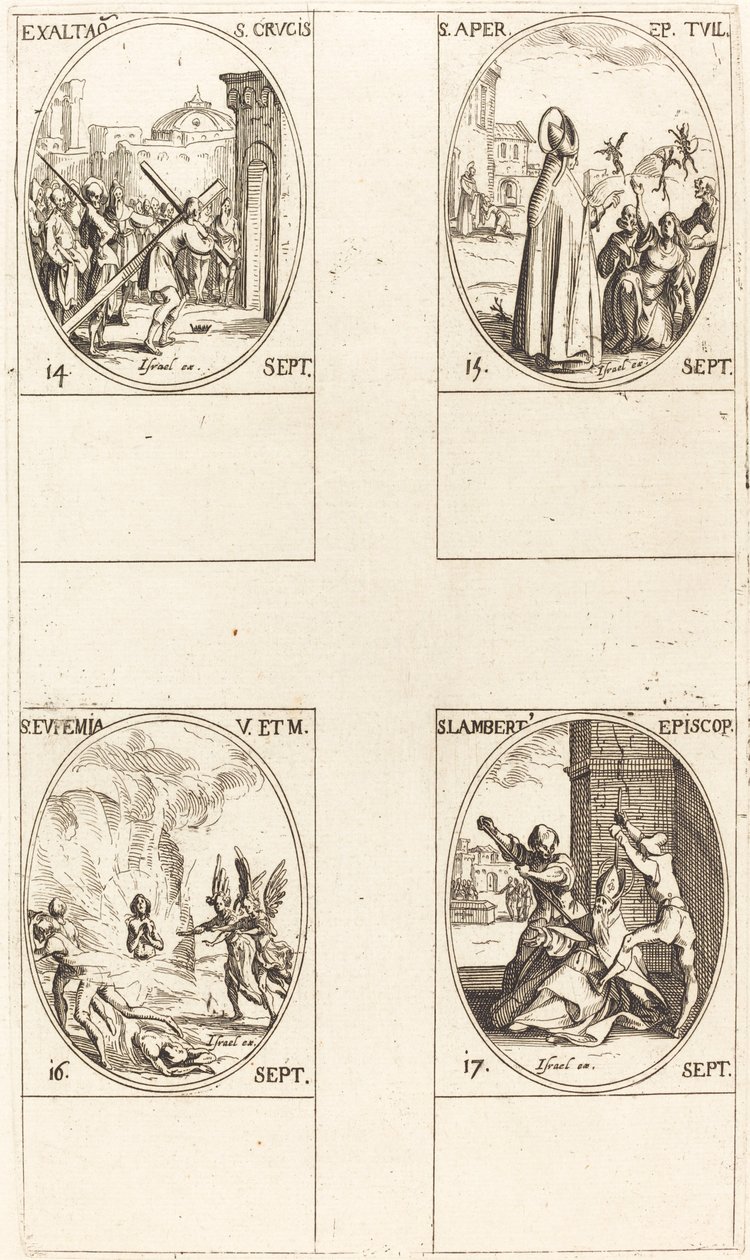 Opphøyelse av det hellige kors; St. Aper; St. Euphemia; St. Lambert av Jacques Callot