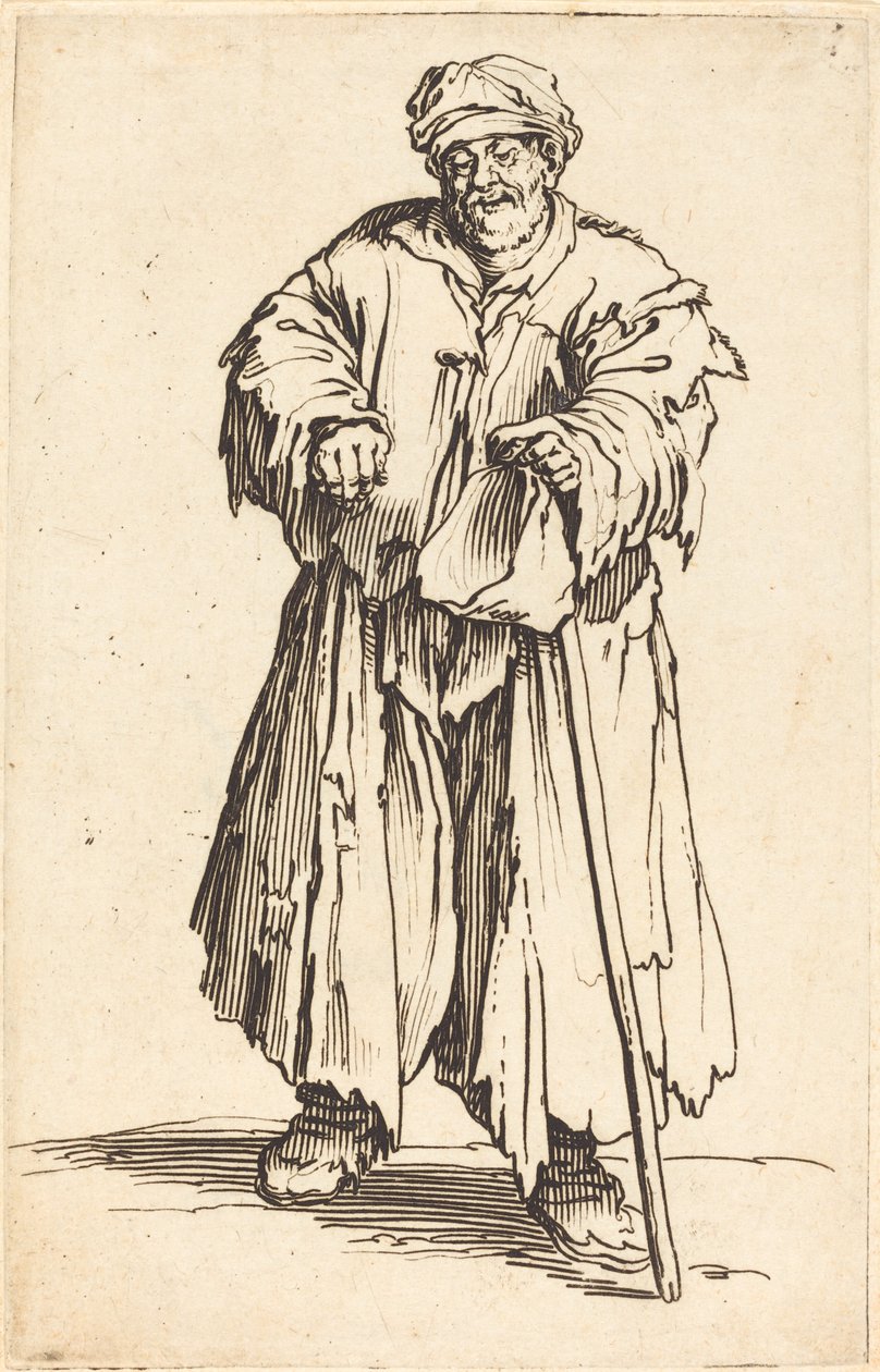 Feit tigger med øynene kastet ned av Jacques Callot