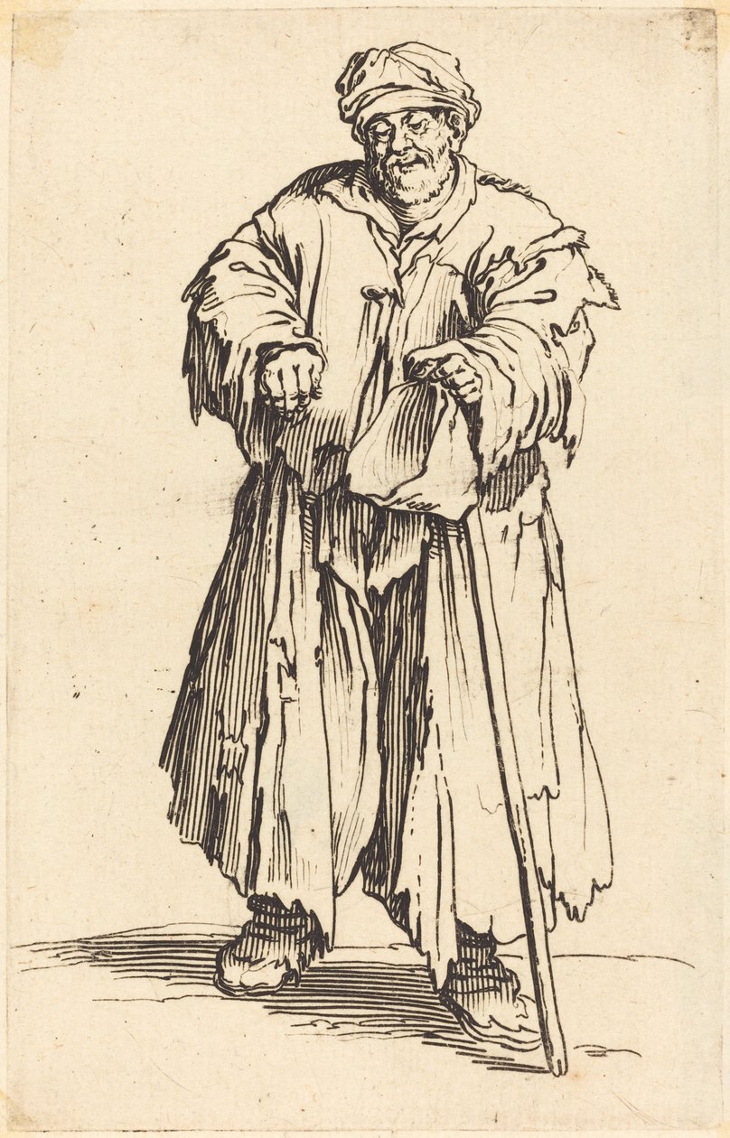 Feit tigger med øynene kastet ned av Jacques Callot
