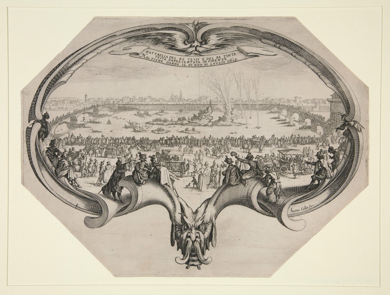 Festival for farger og vevere i Firenze, 25. juli 1619 på Arno. av Jacques Callot