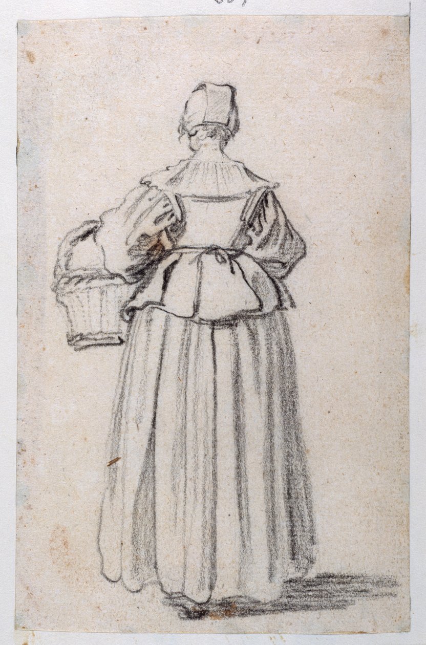 Figur bakovervendt (svart kritt på papir) av Jacques Callot