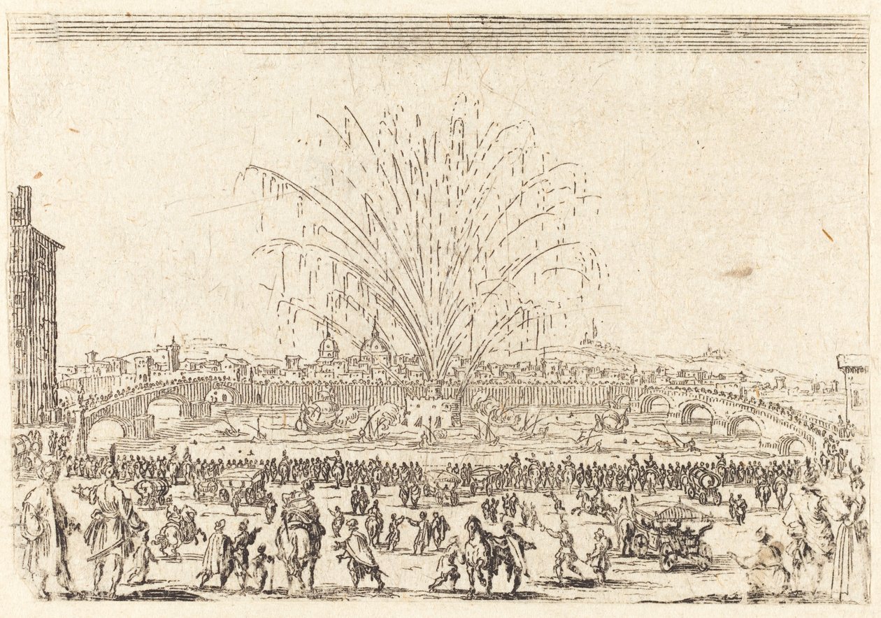 Fyrverkeri på Arno, Firenze av Jacques Callot