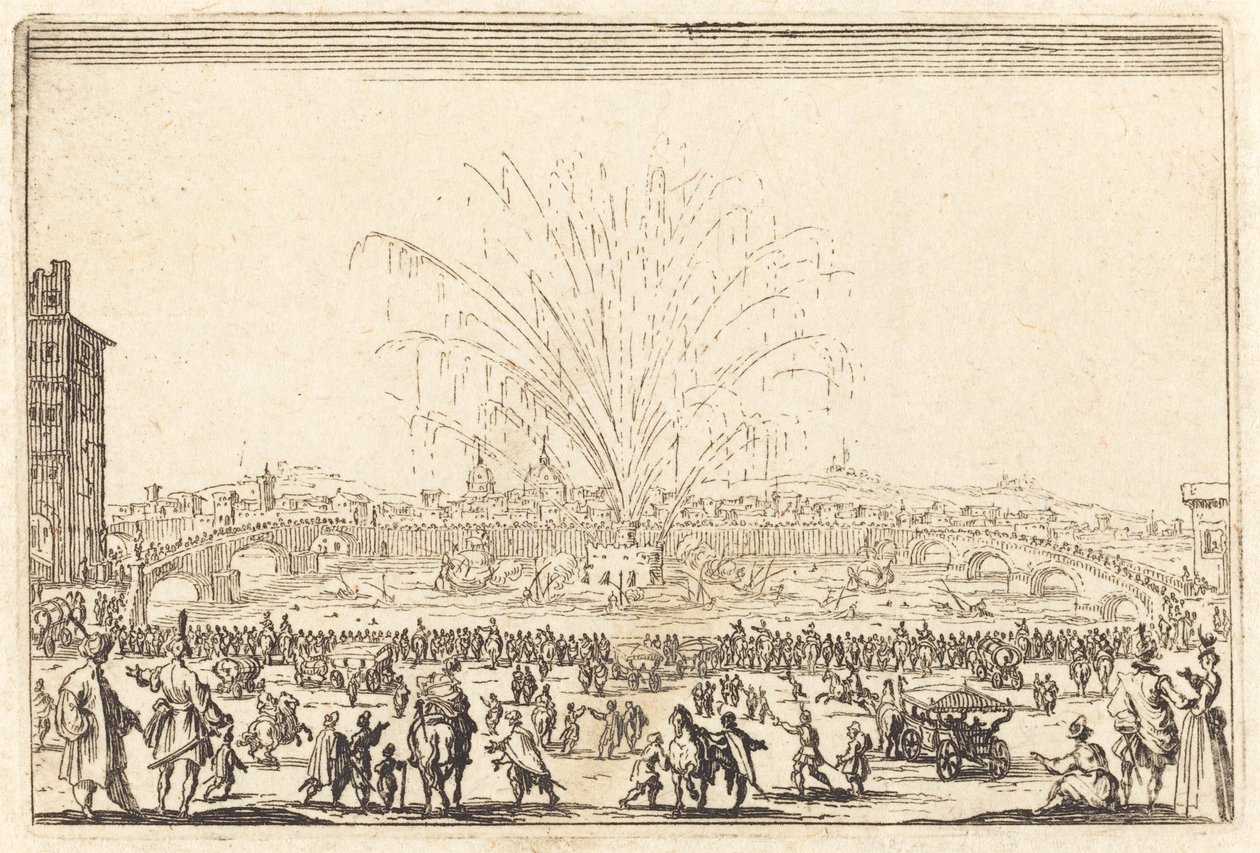 Fyrverkeri på Arno, Firenze av Jacques Callot