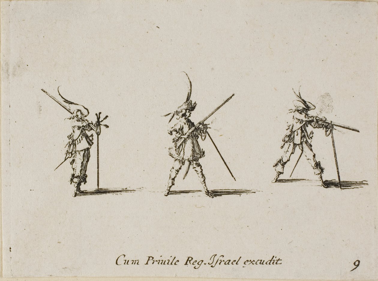 Firing the Musket, plate ni fra The Military Exercises av Jacques Callot