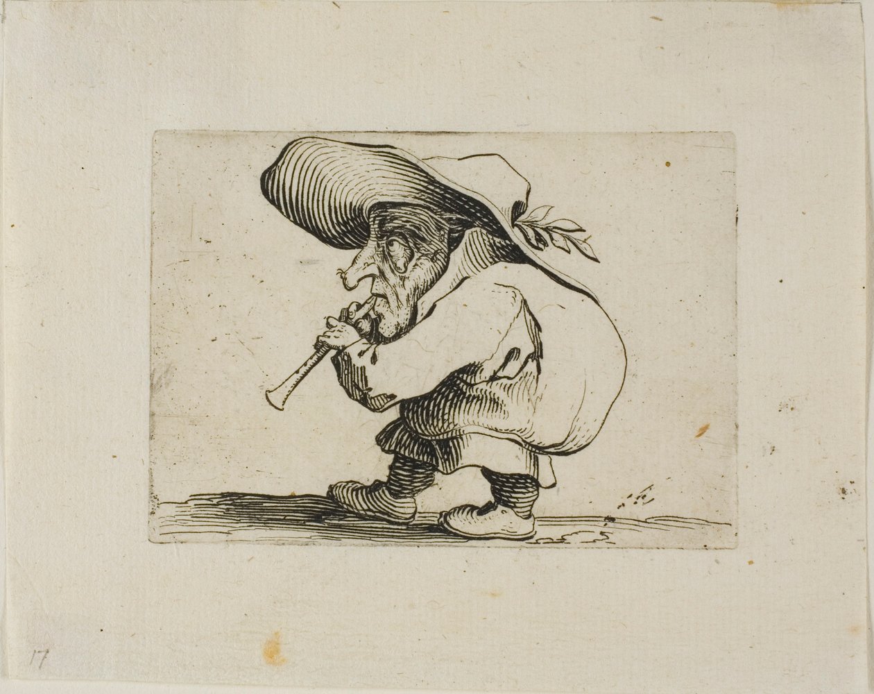 Flageolet Player, fra Varie Figure Gobbi av Jacques Callot