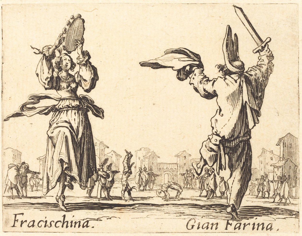 Fracischina og Gian Farina, ca. 1622. av Jacques Callot