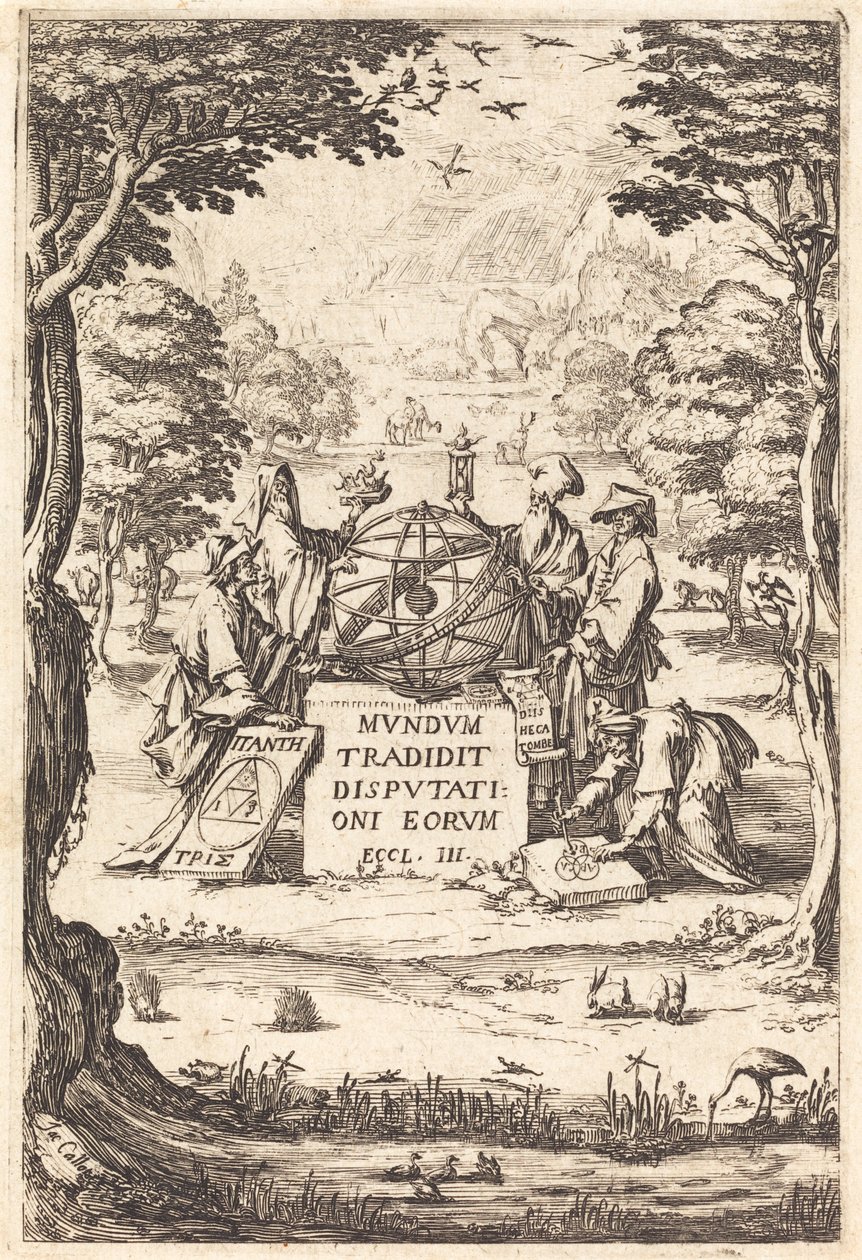 Frontispice for the Sacred Cosmologia (Tittel med astrologer) av Jacques Callot