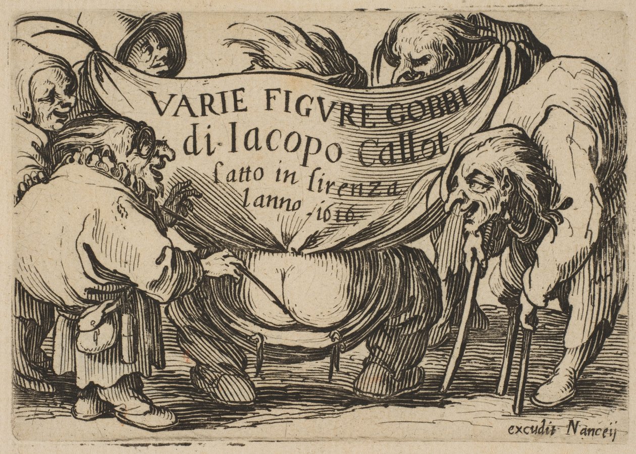 Frontispice, fra Varie Figure Gobbi, suite også kalt Les Bossus, Les Pygmées, Les..., 1616-22. av Jacques Callot