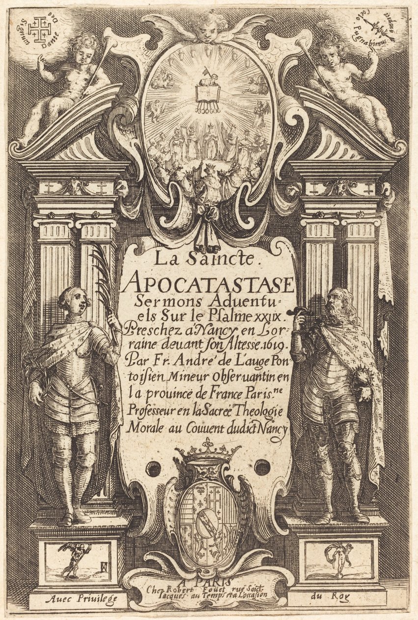 Frontispice av den hellige apocatastase. av Jacques Callot