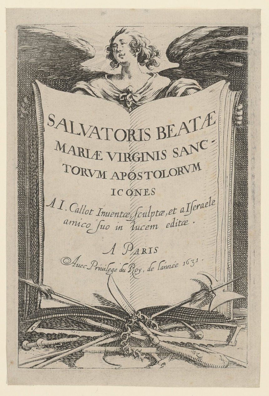 Frontispis, blad 1 i serien «Jesus, de tolv apostlene og Maria» av Jacques Callot