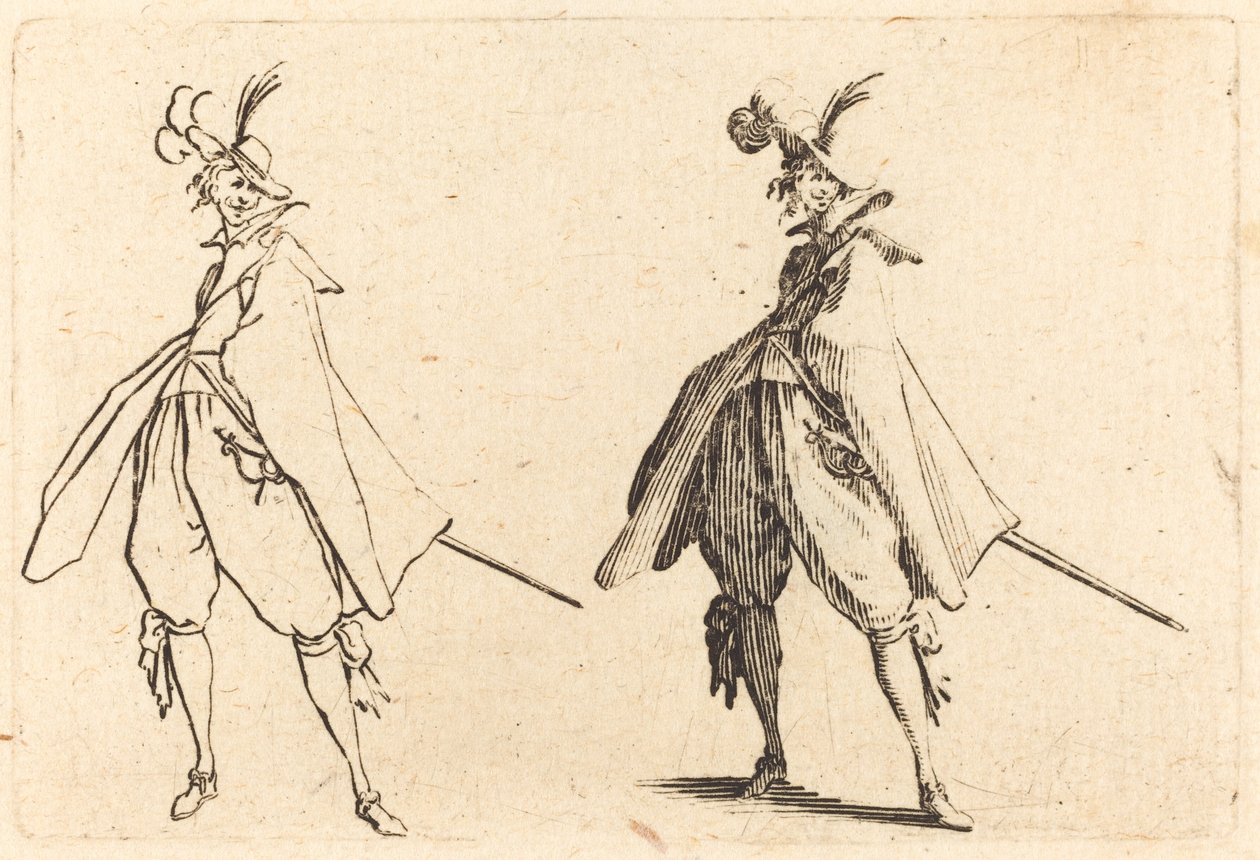 Gentleman i stor mantel, sett forfra av Jacques Callot