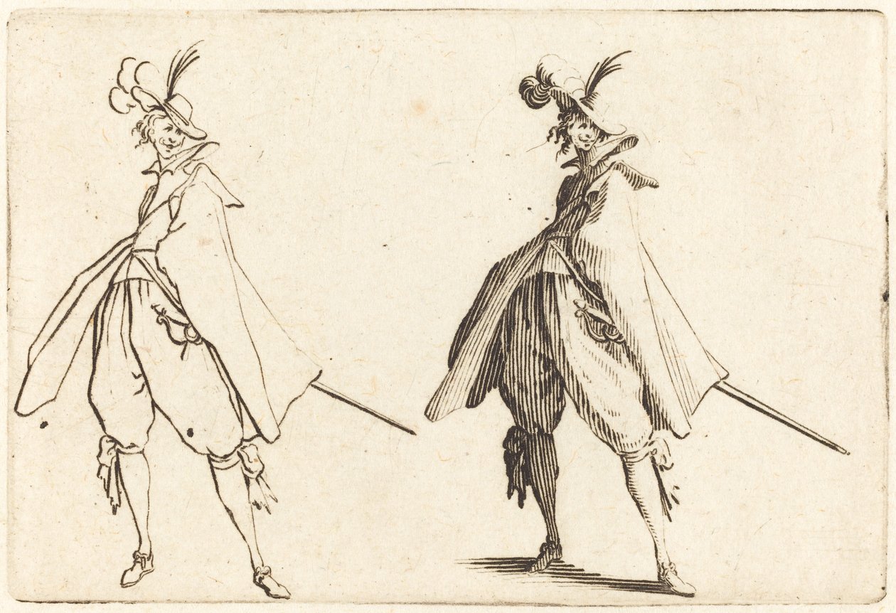 Gentleman i stor mantel, sett forfra av Jacques Callot