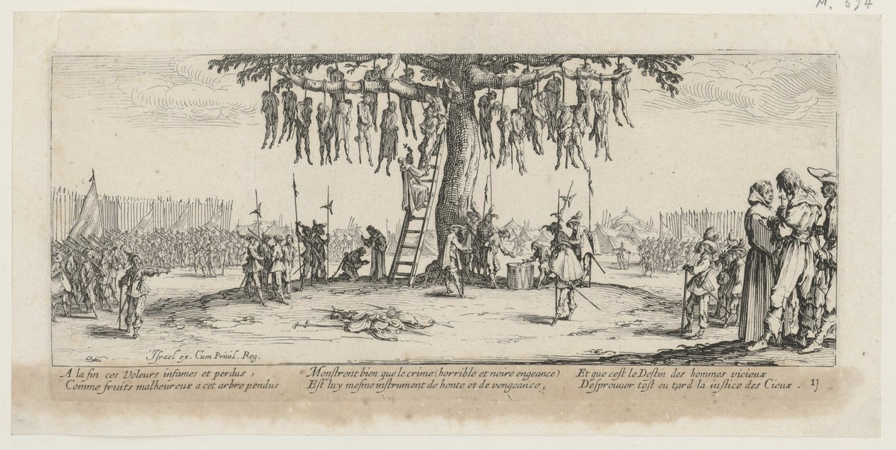 Oppheng, ark 11 i serien «Krigens gråtoner» av Jacques Callot