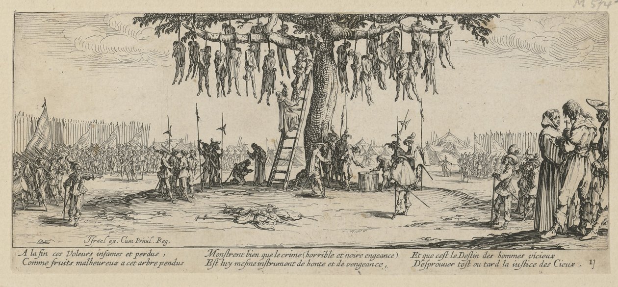 Oppheng, ark 11 i serien «Krigens gråtoner» av Jacques Callot