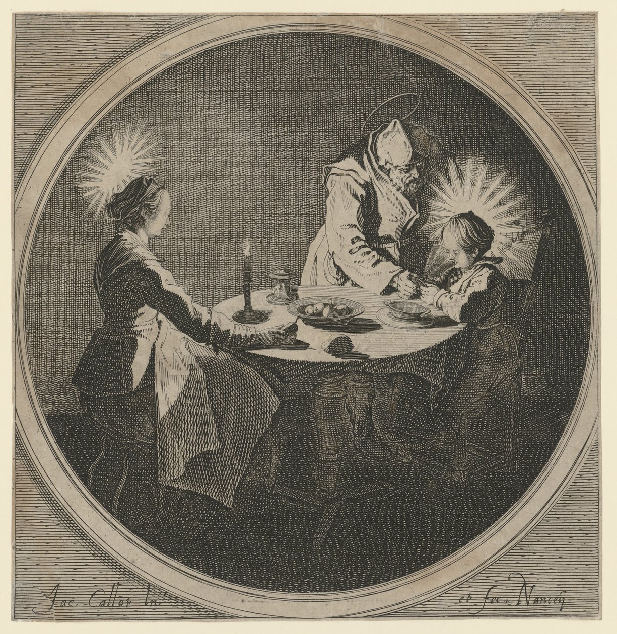 Den hellige familie ved bordet av Jacques Callot