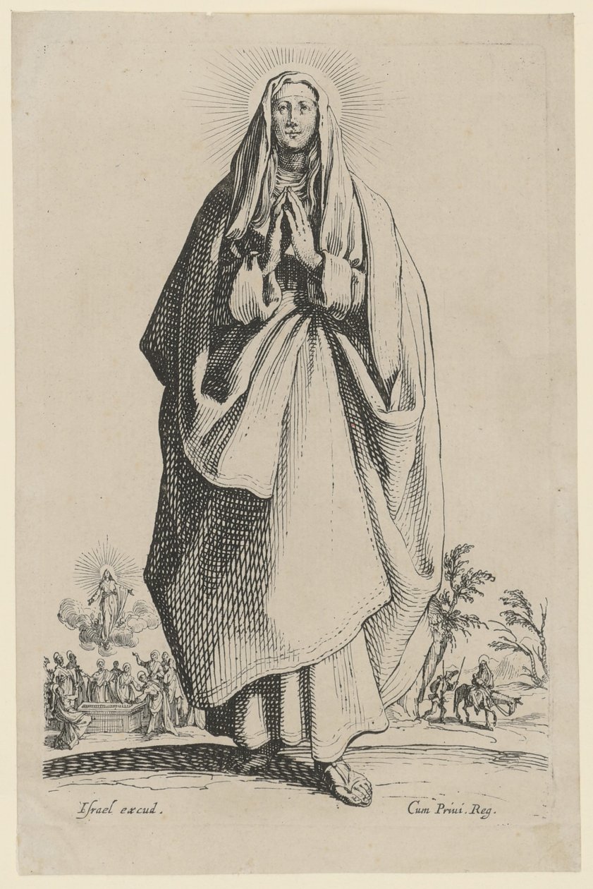 Den hellige jomfru Maria, blad 3 fra serien «Jesus, de tolv apostlene og Maria» av Jacques Callot