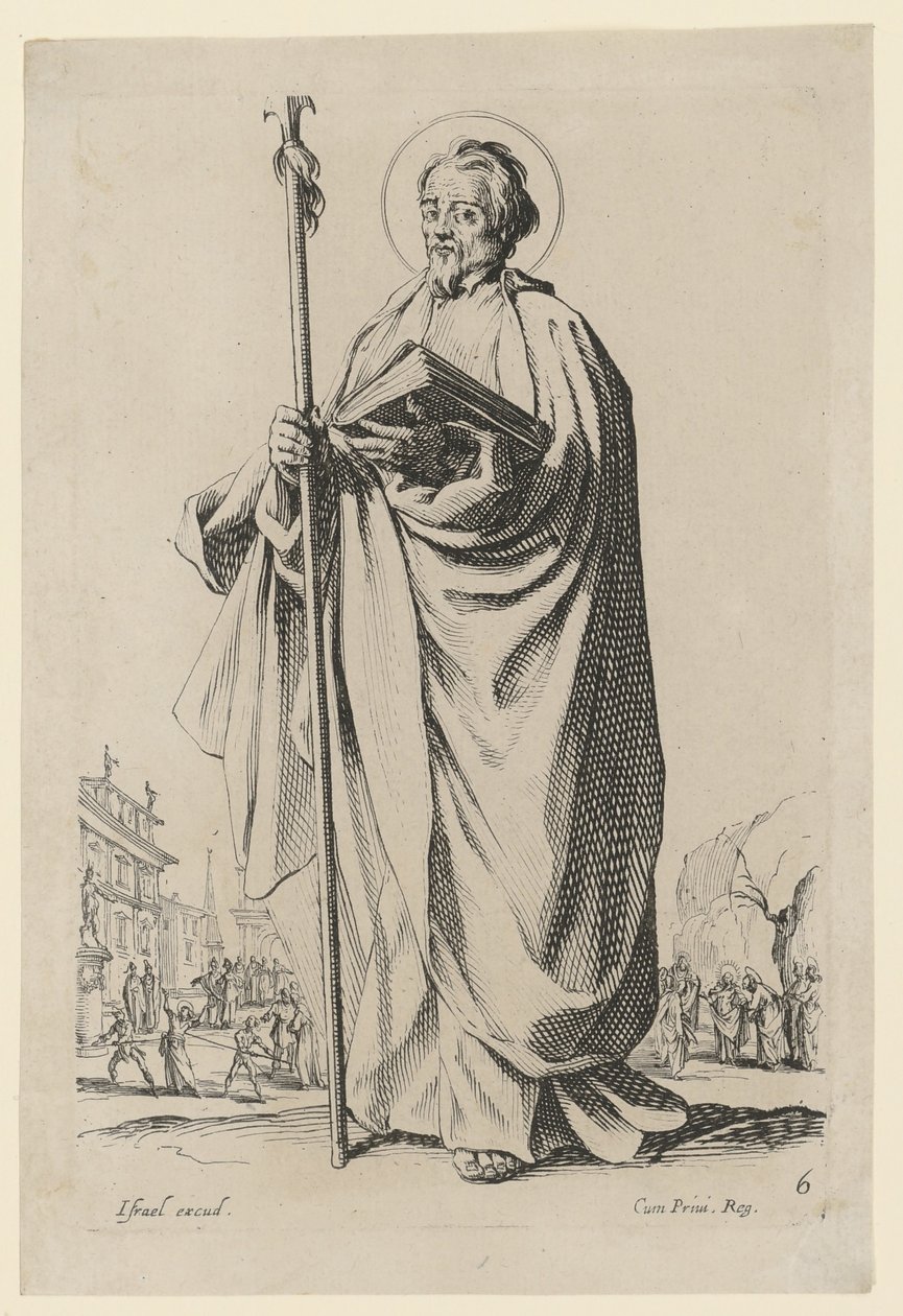 Den hellige Thomas, side 10 i serien «Jesus, de tolv apostlene og Maria» av Jacques Callot