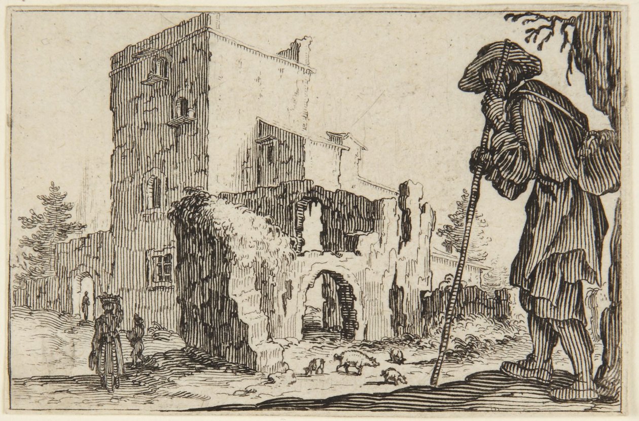 Gjeter og ruinene av Jacques Callot