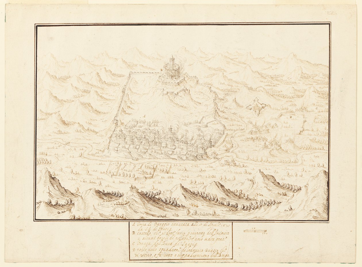 Isometrisk utsikt over Torra de Ottaggio av Jacques Callot