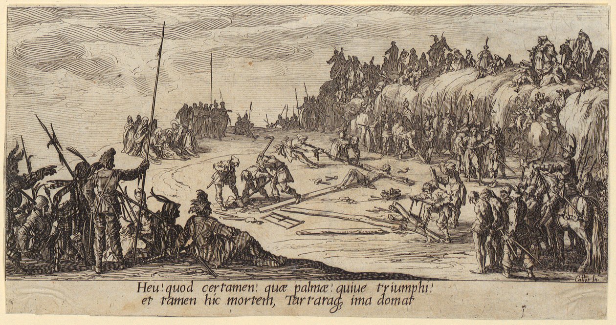 Korsfestelse, blad 7 i serien «Den store lidelsen» av Jacques Callot