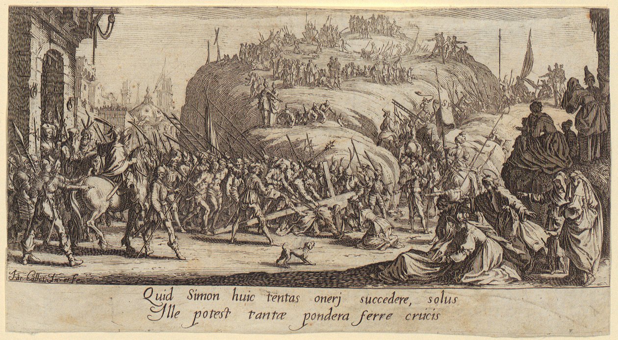 Korsbæringen, blad 6 i serien «Den store pasjonen» av Jacques Callot