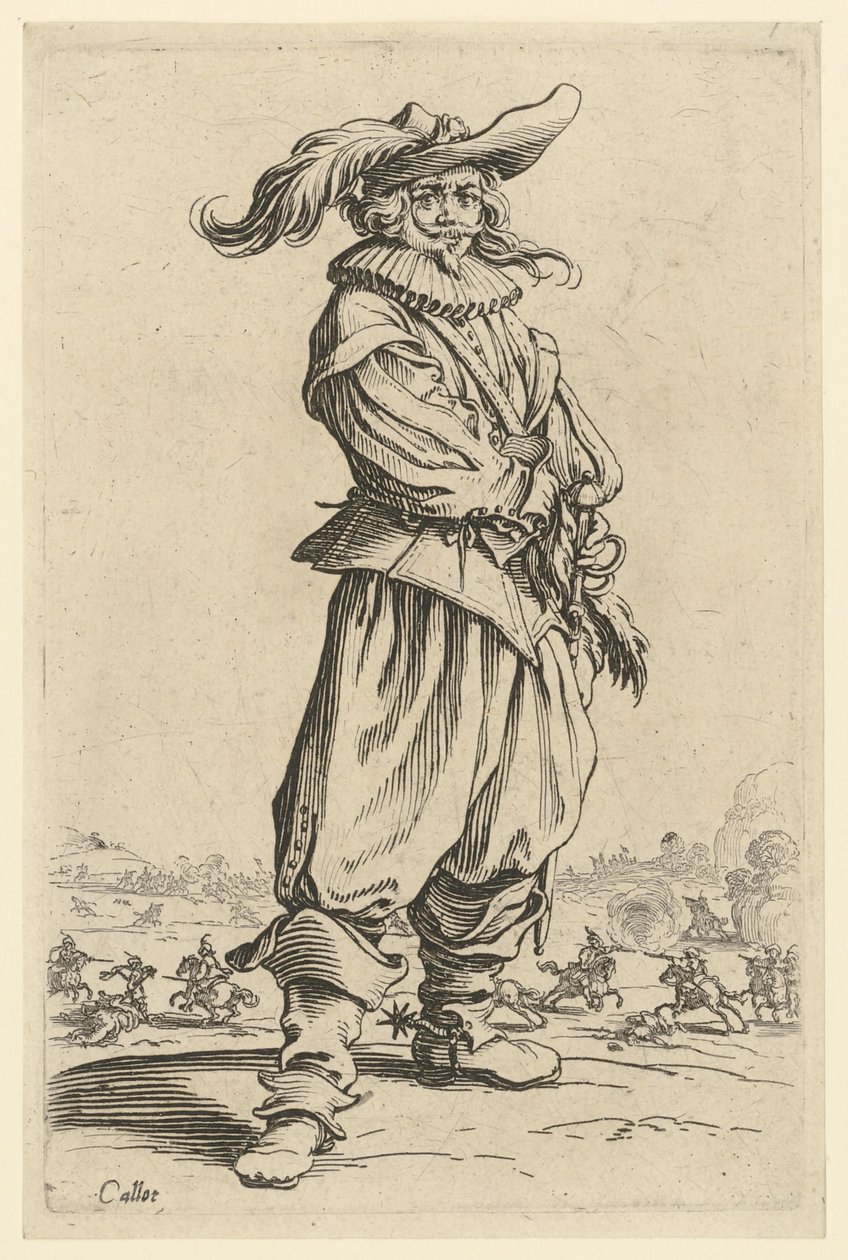 Kriger med den store fjærhatten av Jacques Callot