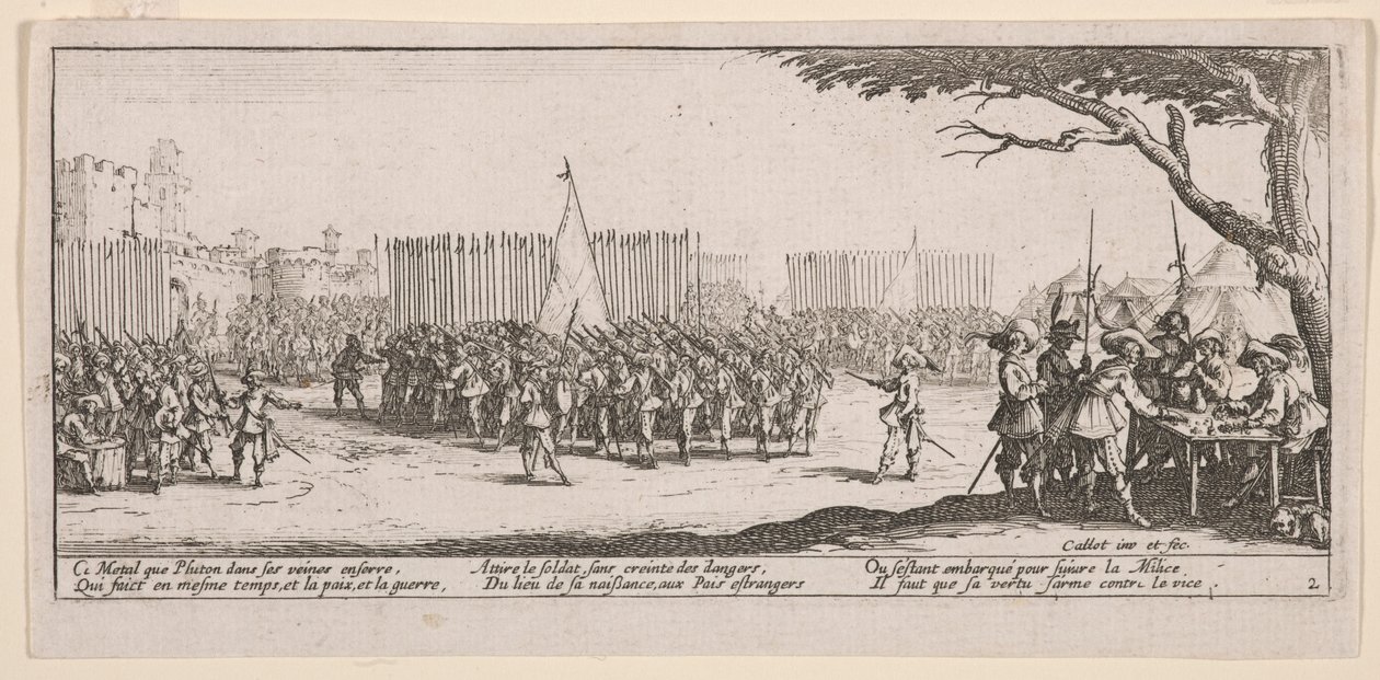 Enrolling the Troops, illustrasjon fra The Large Miseries of War av Jacques Callot