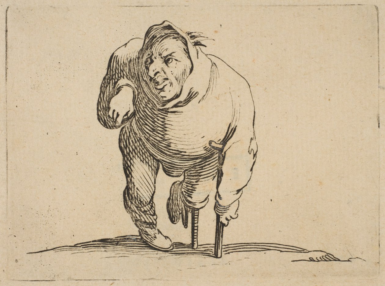 Krøblingen med en krykke og en tre ..., 1616-22. av Jacques Callot