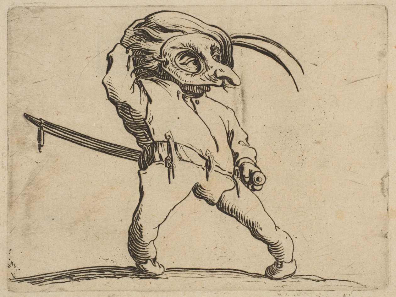 Den maskerte mannen med krokede ben, fra Varie Figure ..., 1616-22. av Jacques Callot