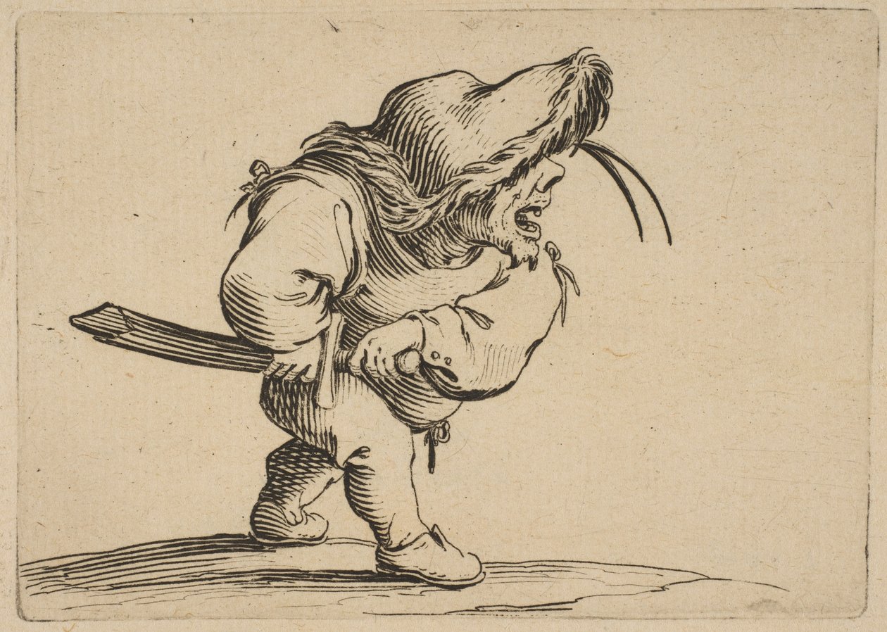 LHomme SApprêtant en Tirer-sønn Sabre Man forbereder seg på å trekke sverdet sitt, fra Varie Fig..., 1616-22. av Jacques Callot