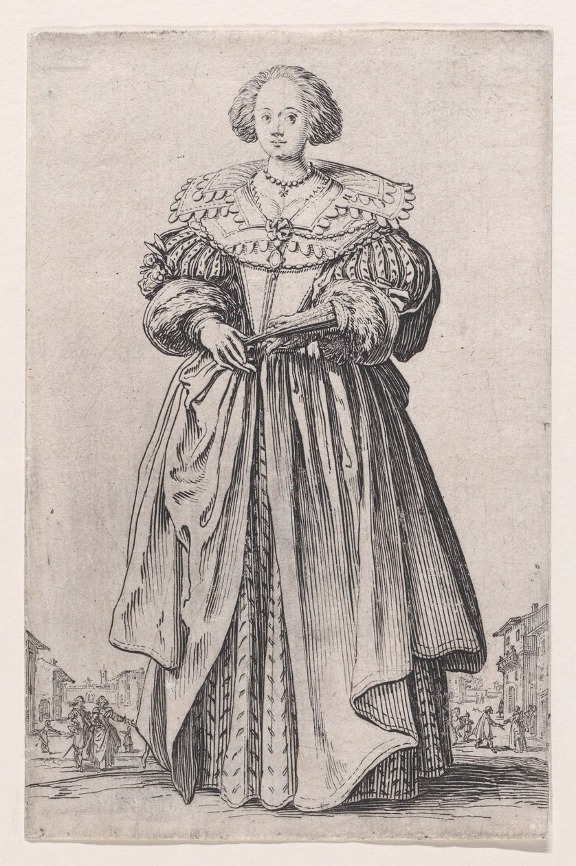 Damen med vifte, fra «Adelen» av Jacques Callot