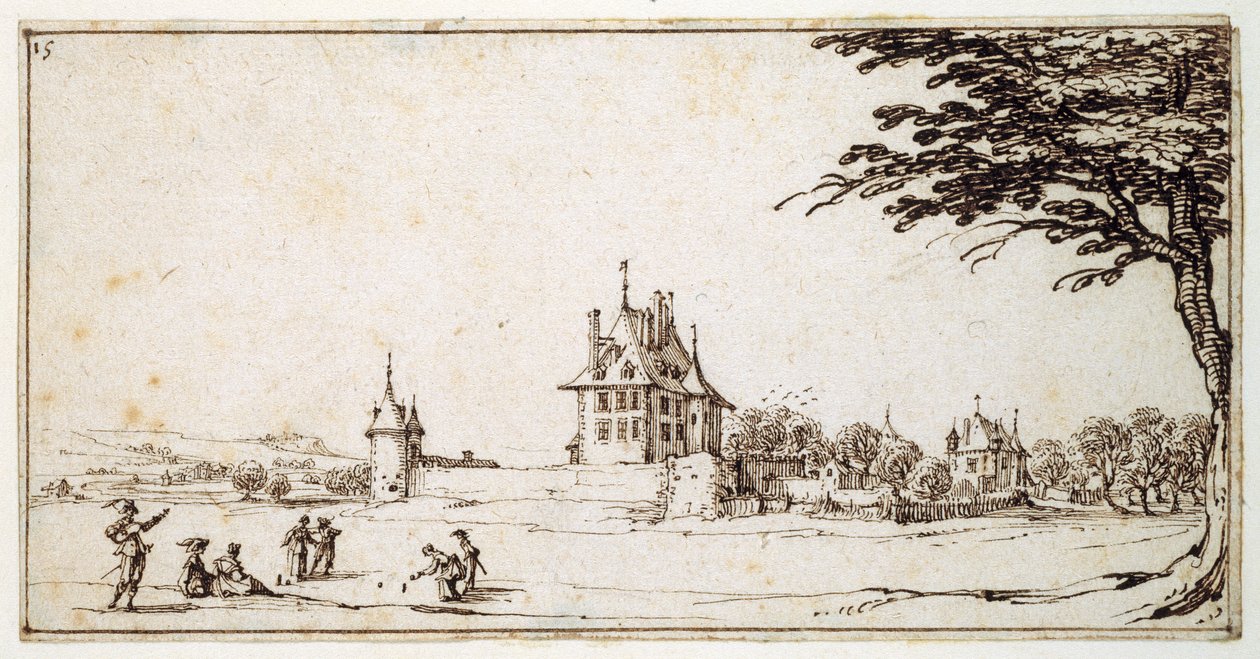 La Neuve Malgrange (penn og brunt blekk på papir) av Jacques Callot