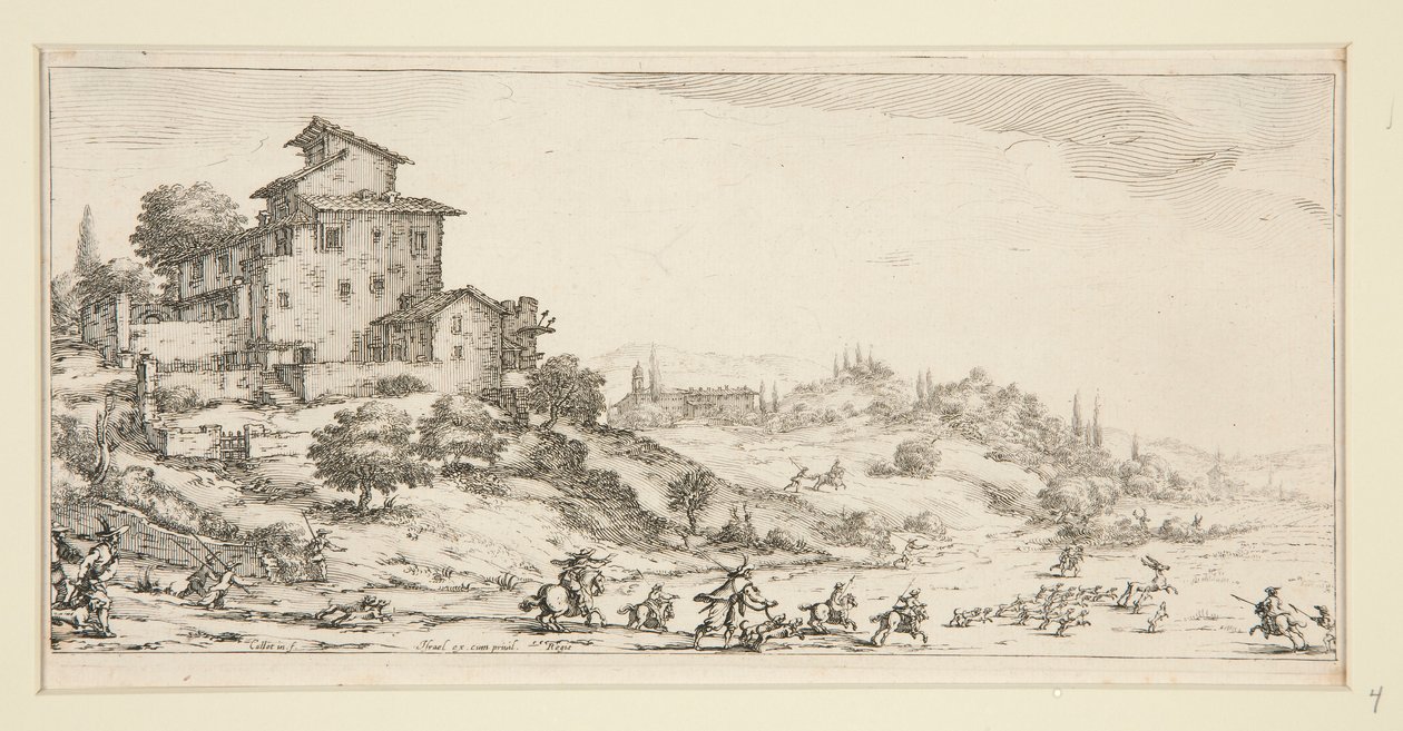La chasse au cerf (Hjortejakt nær herregården), fra Landscapes for Giovanni de Medici av Jacques Callot