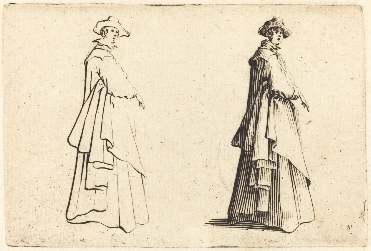 Dame i stor kåpe av Jacques Callot