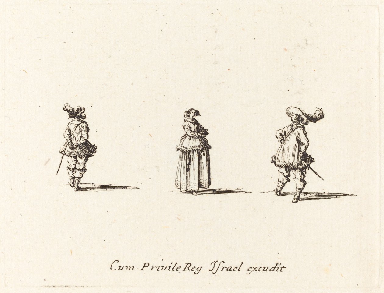 Dame med armene foldet, og to herrer av Jacques Callot