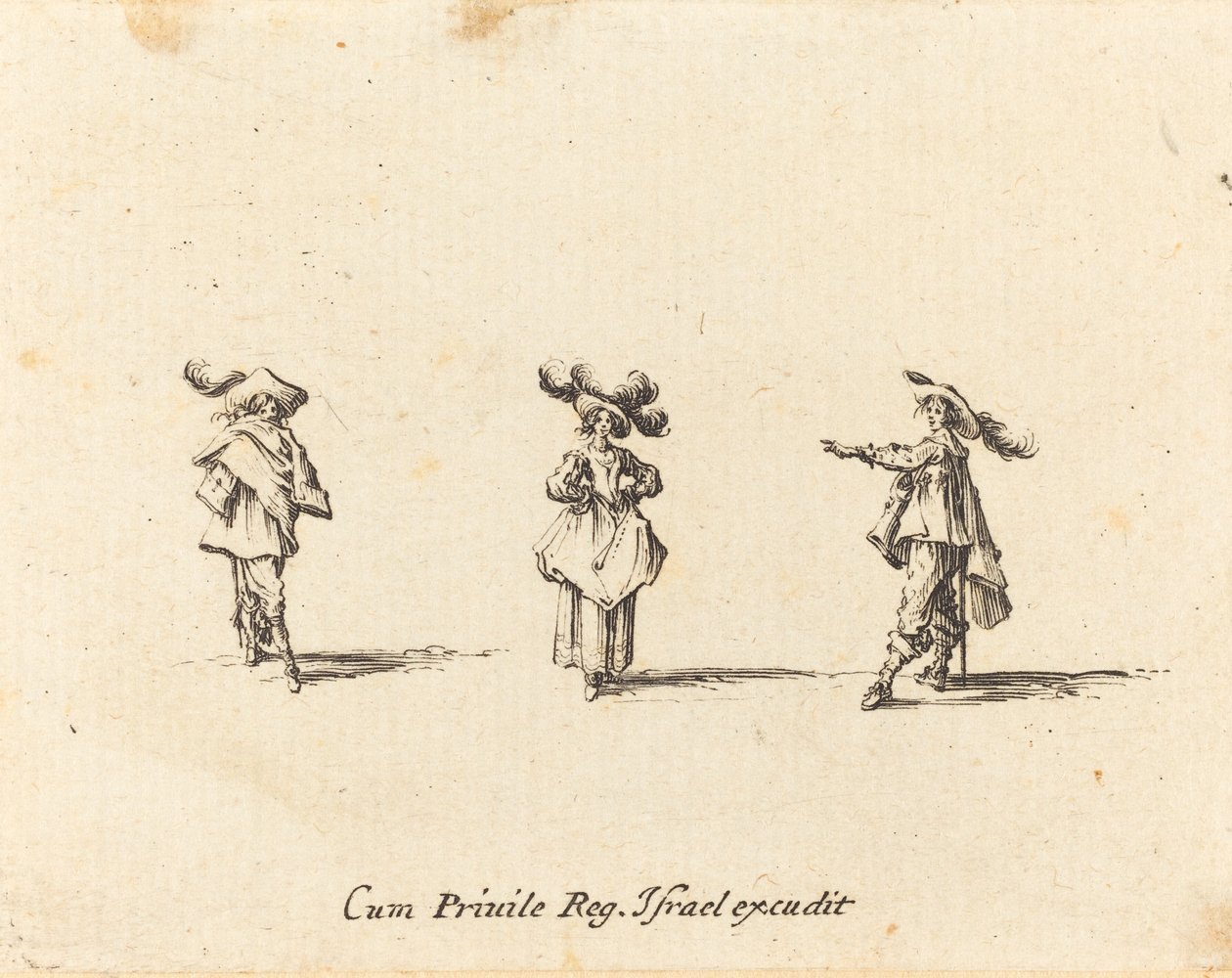 Dame med store skyer, og to herrer av Jacques Callot