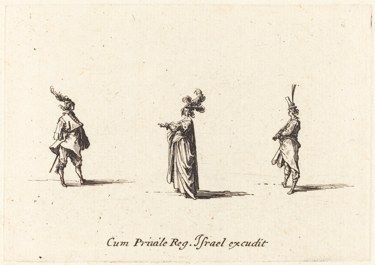 Dame med Plumed Hat, og To Gentlemen av Jacques Callot