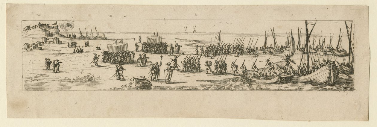 Landing av tropper ved beleiringen av La Rochelle, 1630 av Jacques Callot