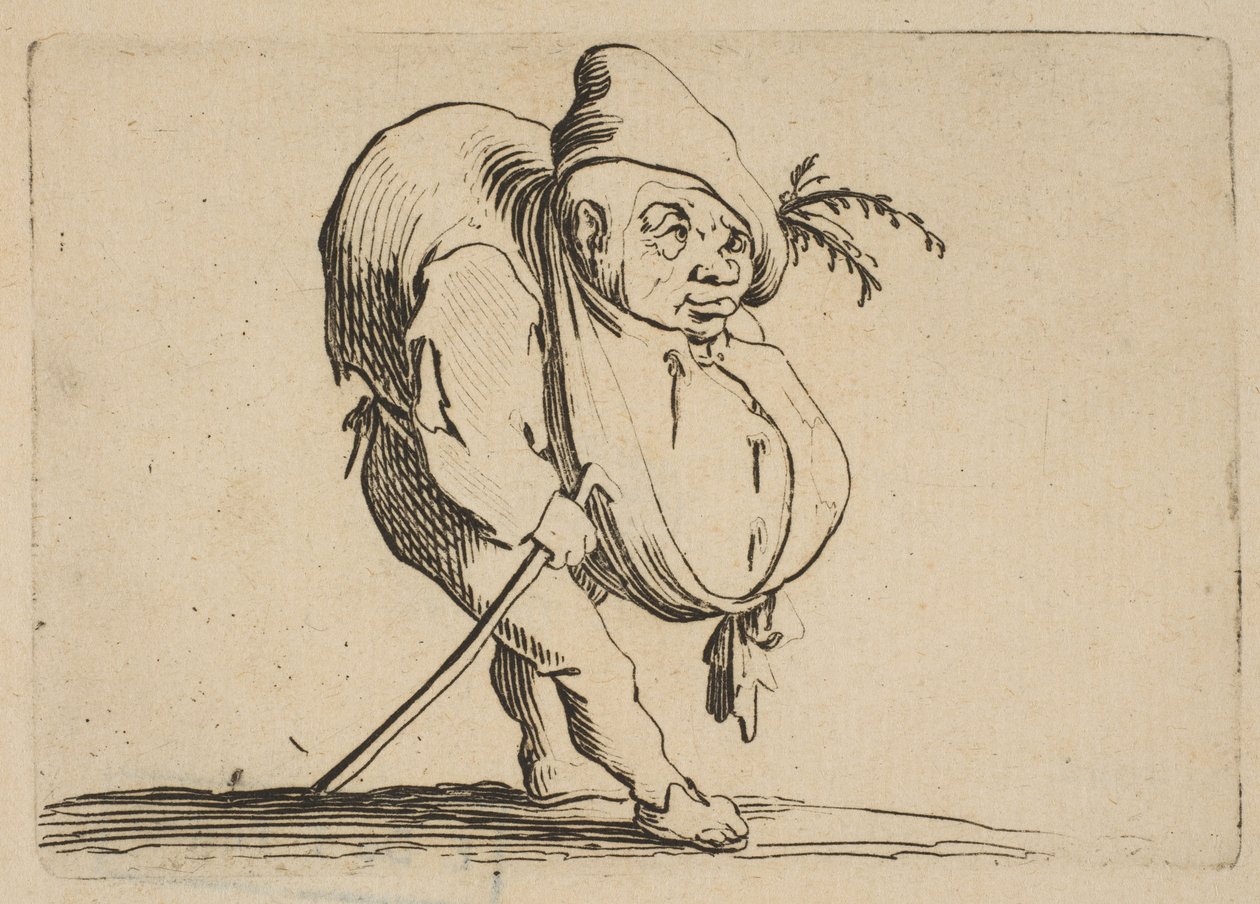 Le Bossu a La Canne The Hunchback with a Cane, fra Varie Figure Gobbi, suite kalt..., 1616-22. av Jacques Callot